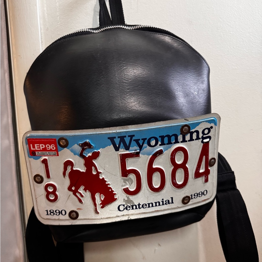 Little Earth vintage Backpack with Unique Wyoming License Plate